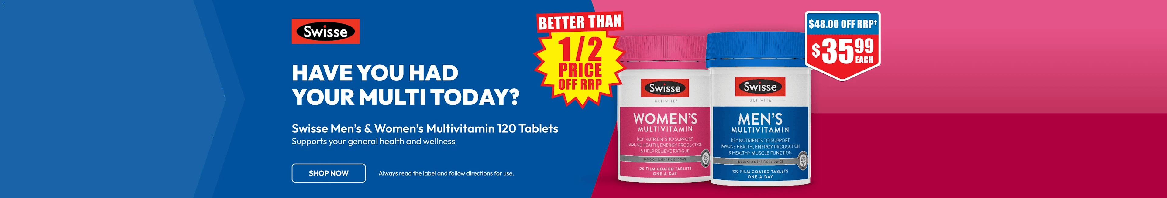Swisse Men's & Women's Multivitamin — better than 1/2 price off RRP
